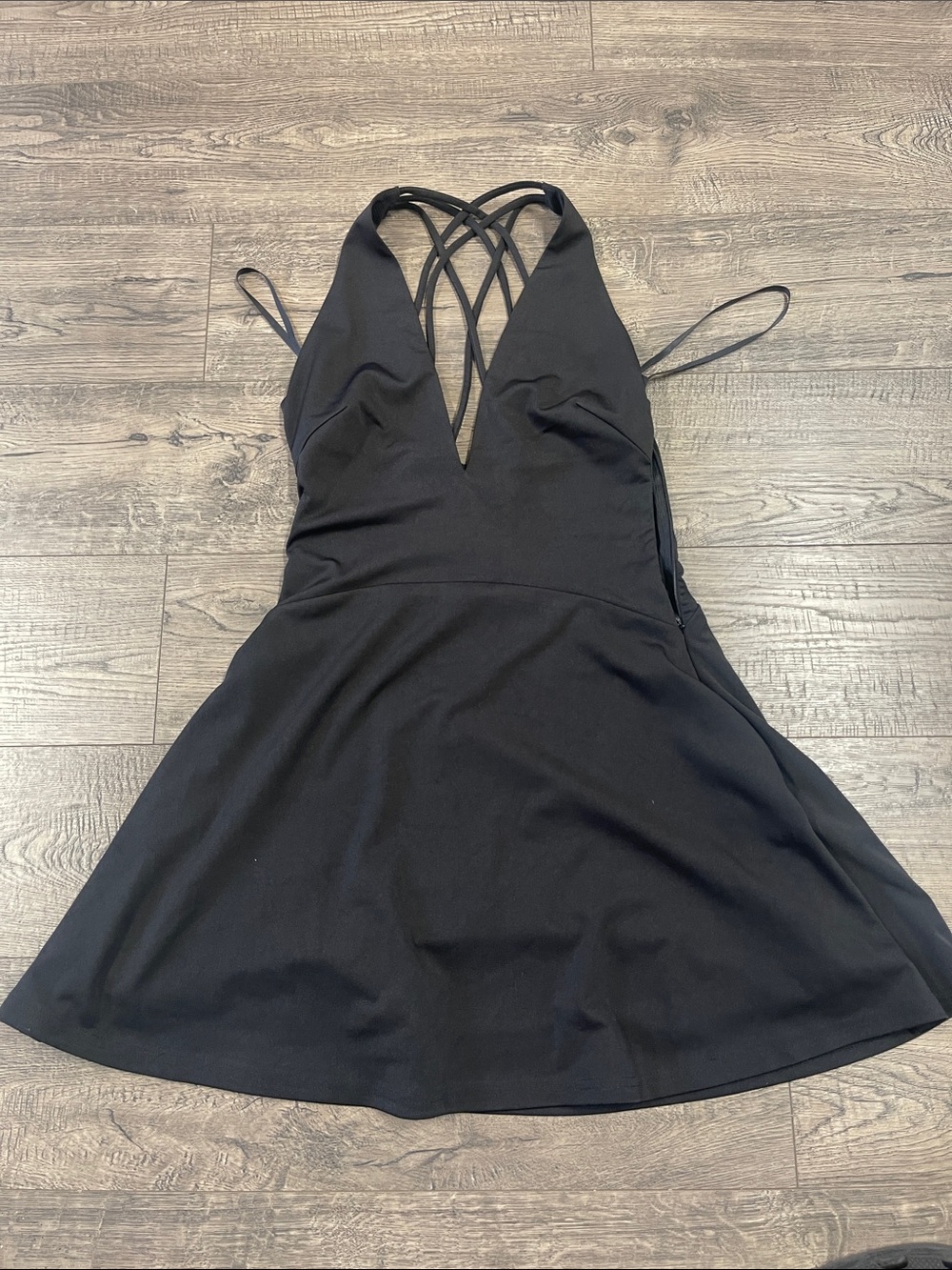 Black Strappy Crisscross V-Neck Mini Dress